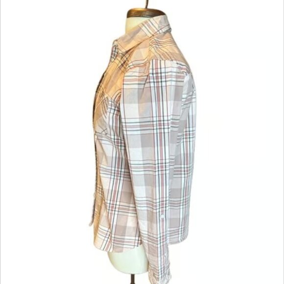 Croft & Barrow Button Down Top Pink, White, Black Blouse Plaid Collared Small - Picture 2 of 9